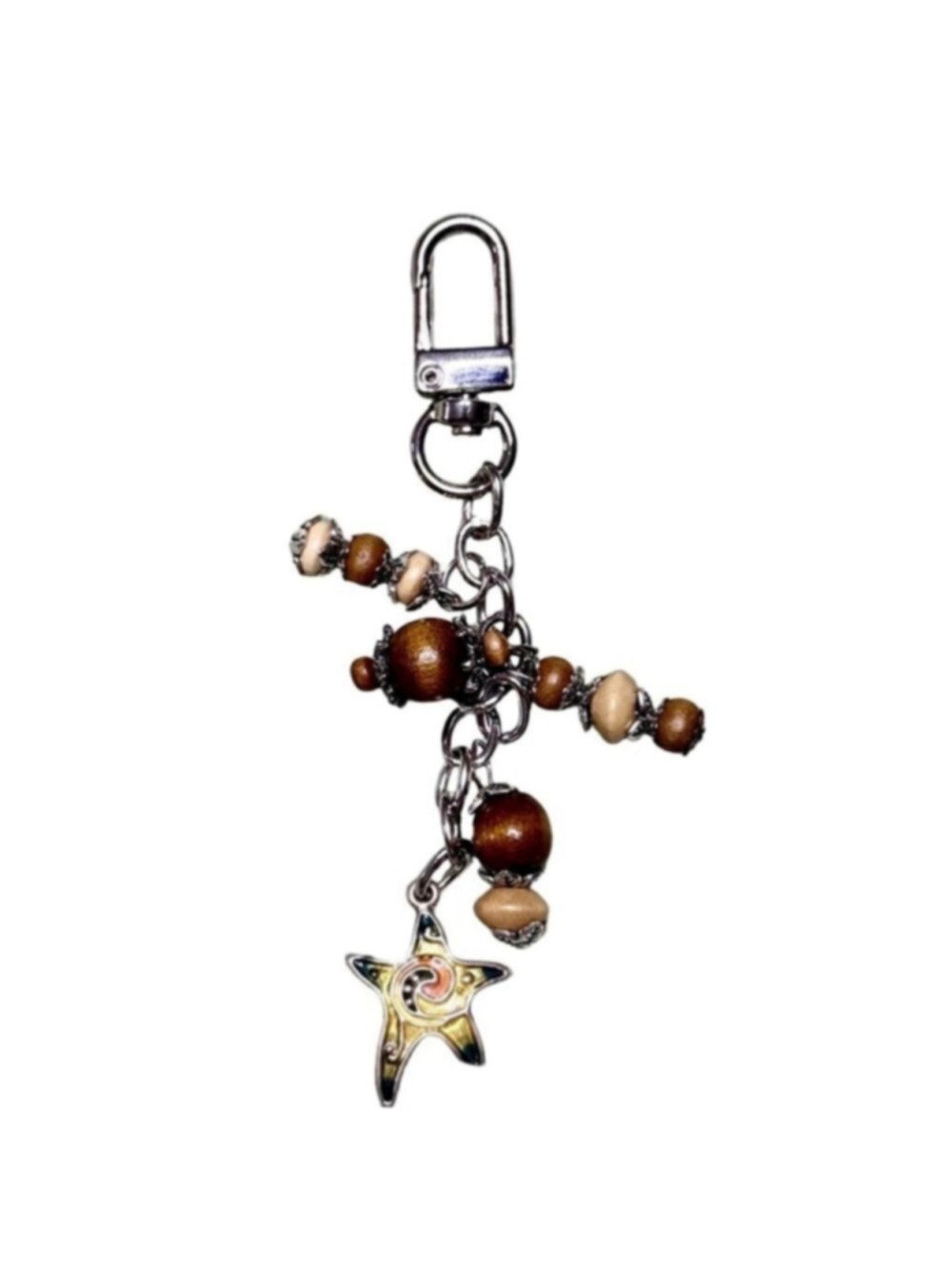 NEW One of a Kind Woodland Star Handmade Beaded Bag Charm Keychain | #23 - Picture 5 of 7